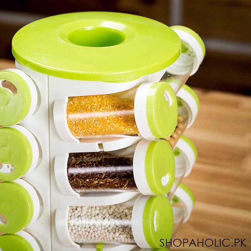 16pcs Rotating Spice Rack Jars with Cutlery Holder
