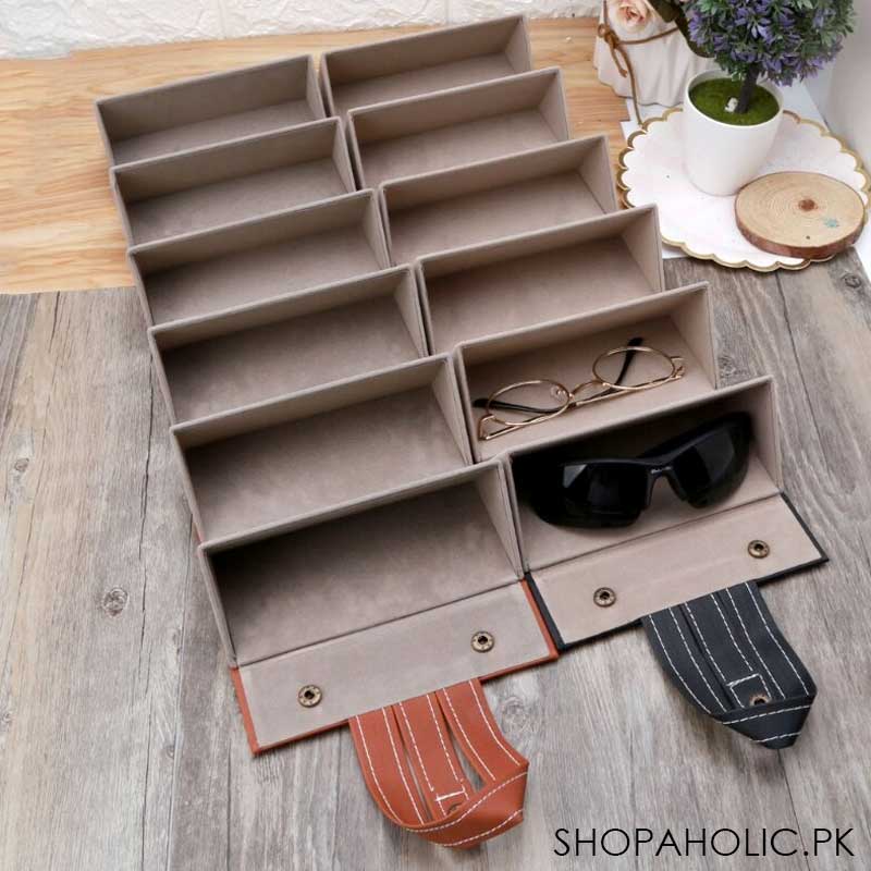 5-Slot Roll Up PU Leather Sunglasses Folding Organizer Box