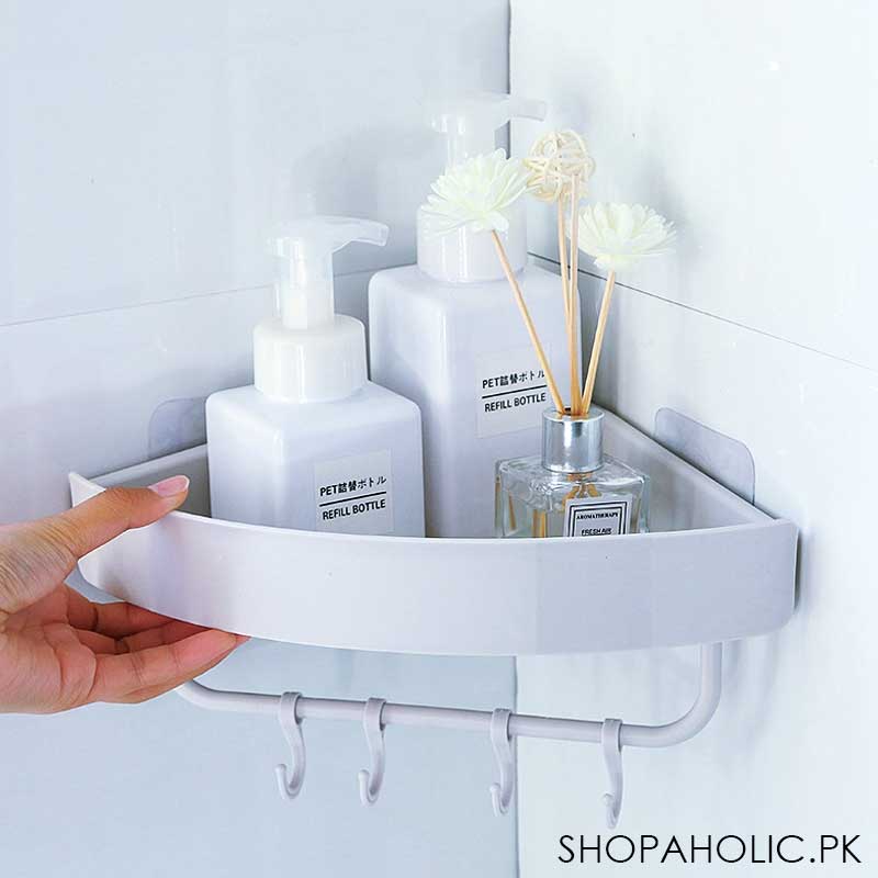 Triangle Wall Mount Storage Rack with Hooks for Bathroom