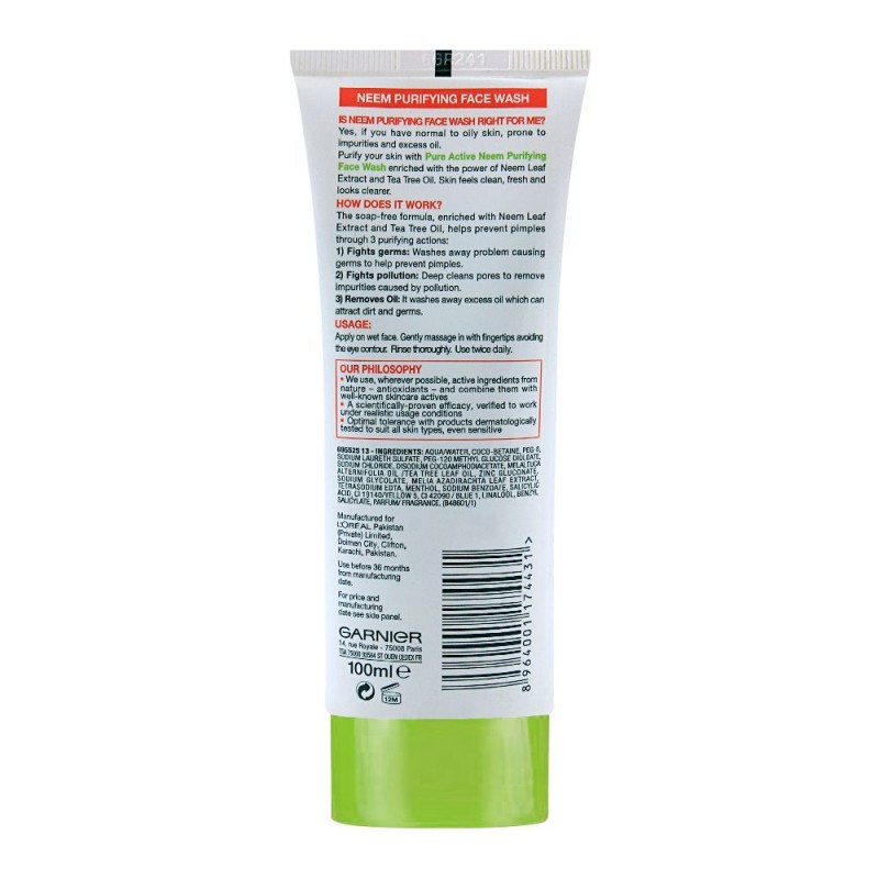 Garnier Skin Active Pure Active Neem Purifying Face Wash, For Normal to Oily Skin, 100ml