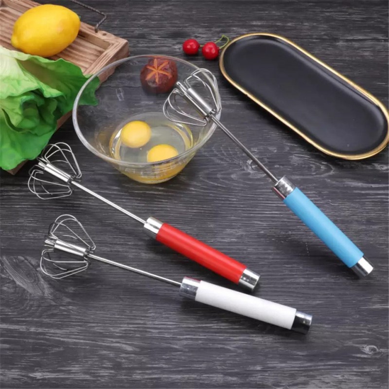 Colorful Long Handle Whisker, Stainless Steel  Semi Automatic Whisk, Manual Press Type Butter Whipping, Manual Press Type Egg Beater, Kitchen Baking Tool Baking Accessories, Automatic Stirrer for Milkshake Sauce Drink