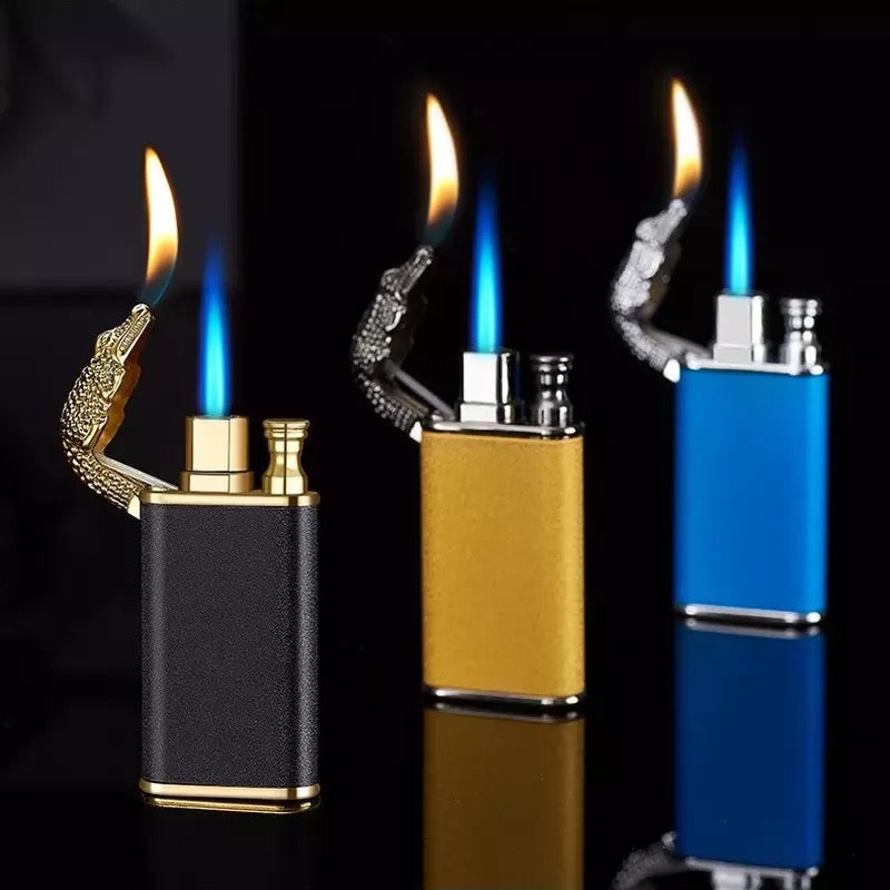 Dragon Double Flame Lighter, Inflatable Windproof Jet Turbo Lighter, Metal Double Flame Lighter, Open Fire Conversion Lighter, Creative Double Fire Flame Lighter, Butane Cigarette Lighter