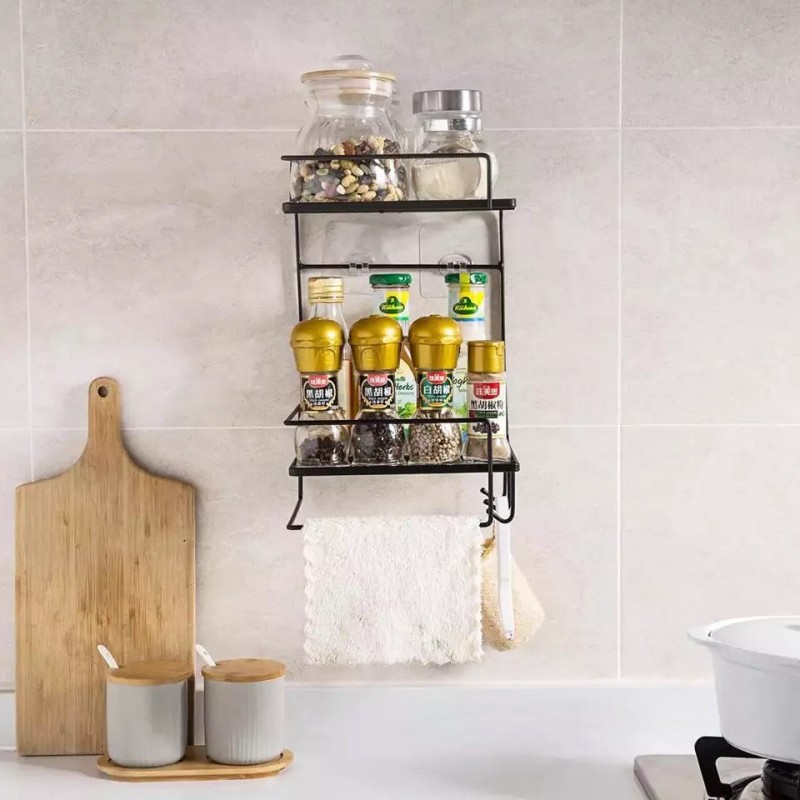 Double Layer Iron Wall Mounted Shelf For Kitchen Bathroom, Shower Shampoo Cosmetic Organizer Rack, Toilet Storage Shelves