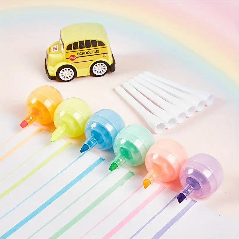 Set Of 6 Lollipop Highlighter, Colorful Marker Highlighter Pen For School Kids, Mini Lollipop Student Marker, Fluorescent Coloring Pens for Student Office School Home
