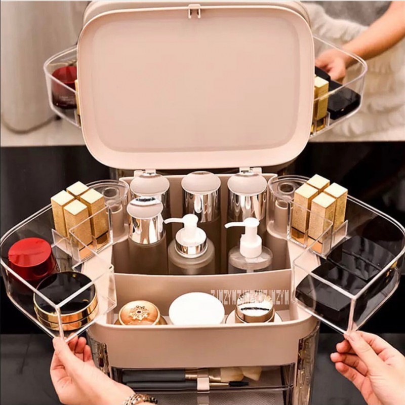 Multi Layer Cosmetic Storage Box, Large Capacity Dressing Table Organizer, Portable Transparent Cosmetic Case, Cosmetic Storage Countertop Organizer