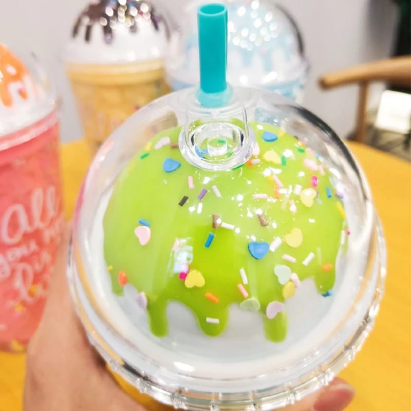 Summer Straw Ice Cup, Large Capacity Plastic Water Bottle, Cute Ice Cream Design Water Cups, Ice Cream Water Bottle With Straw