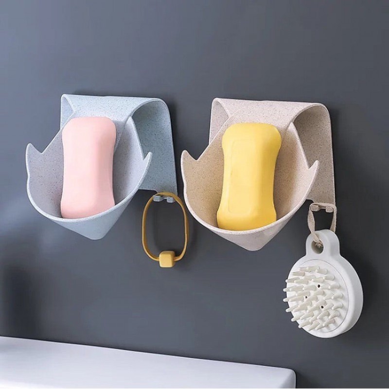 Creative Soap Holder With Hanging Hooks, Self Adhesive Soap Drain Rack, Soap Draining Tray For Bathroom