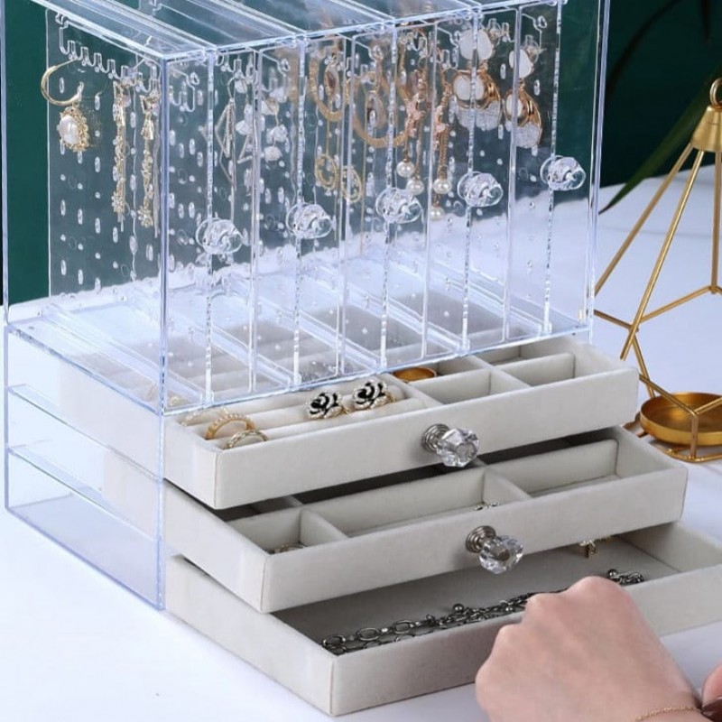 Acrylic Display Jewelry Stand With Drawers, High-End Exquisite Jewelry Organizer