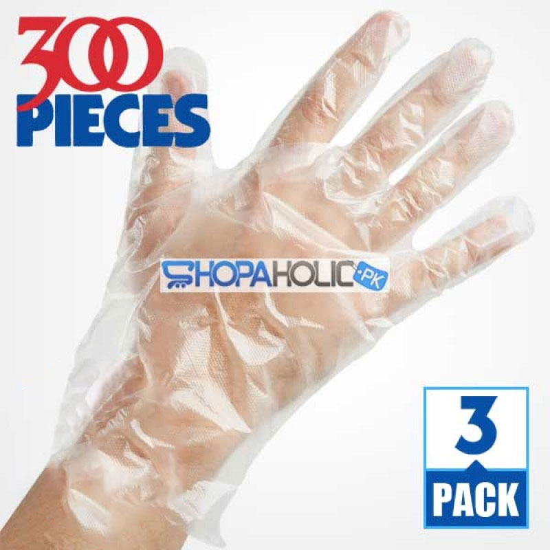 Pack of 3 Eco-Friendly Polythene Disposable Kitchen Gloves (300 Pcs)