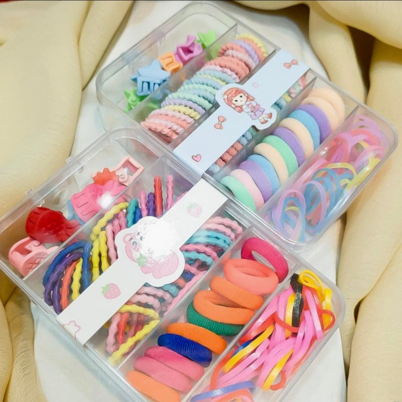 Colorful Hair Rubber Bands Set With Organizer Box
