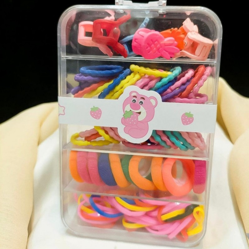 Colorful Hair Rubber Bands Set With Organizer Box