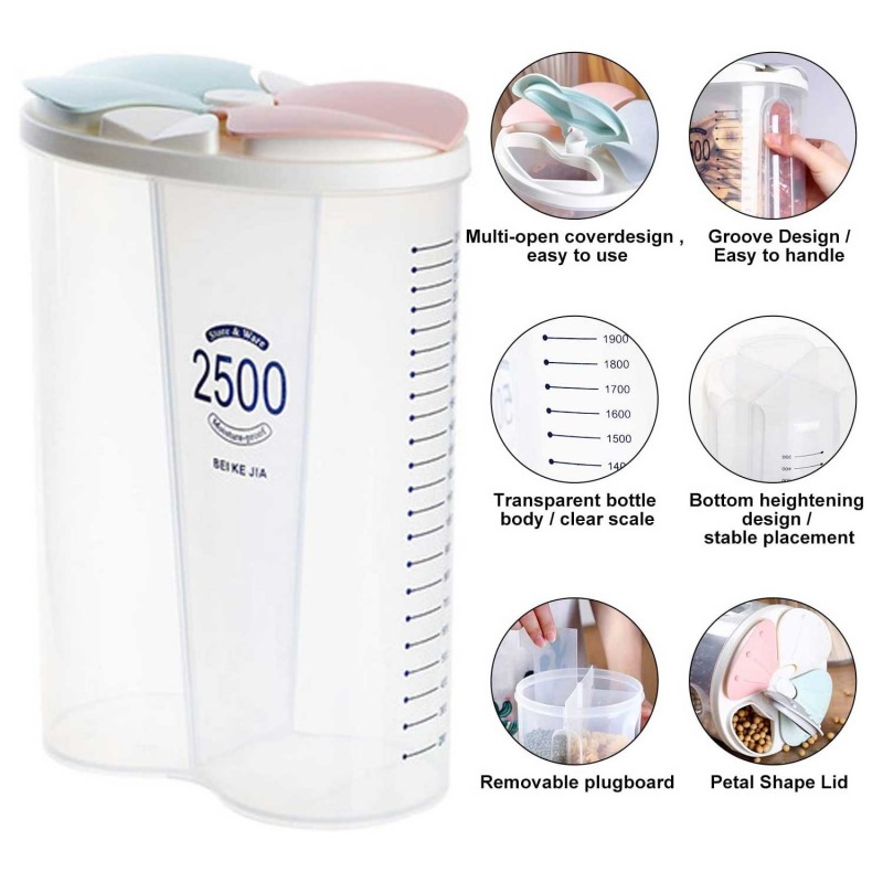 2 Partition Food Storage Container Jar - 2500ml
