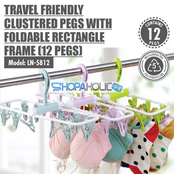 12 Pegs Foldable Rectangle Frame Clothing Hanger