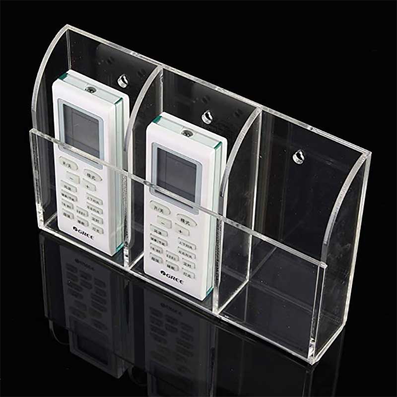 3 Slot Clear Acrylic Wall Mounted Desk Remote Control And Mobile Storage Holder Organizer Stand