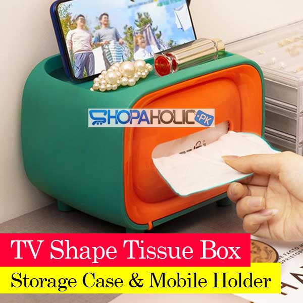 Tissue Box with Cosmetics Storage Case & Mobile Holder
