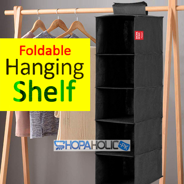 5 Layers Black Foldable Hanging Shelf Closet Organizer (100gsm)