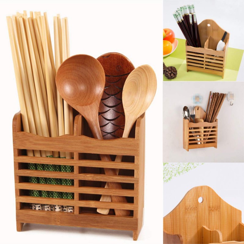 Imperial Wall Mounted Bamboo Wooden Spoon Stand Holder For Kitchen And Table Decoration