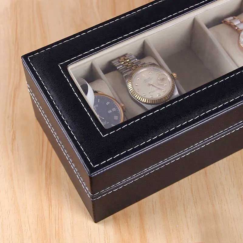 Elegant 6 Watches Storage Box PU Leather for Men and Women