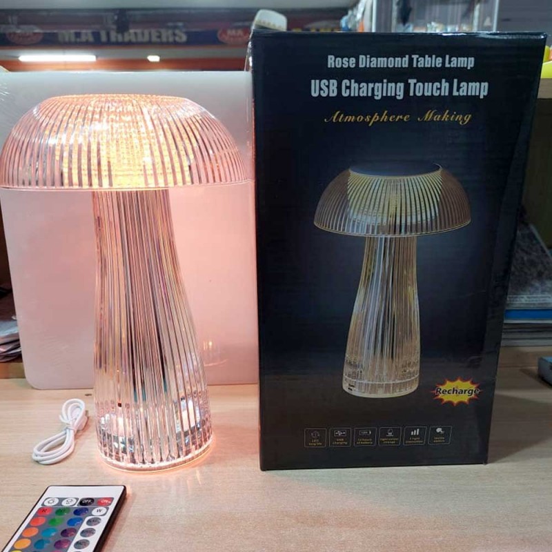 Mushroom Design USB Rechargeable Crystal Rose Diamond Table Touch Lamp