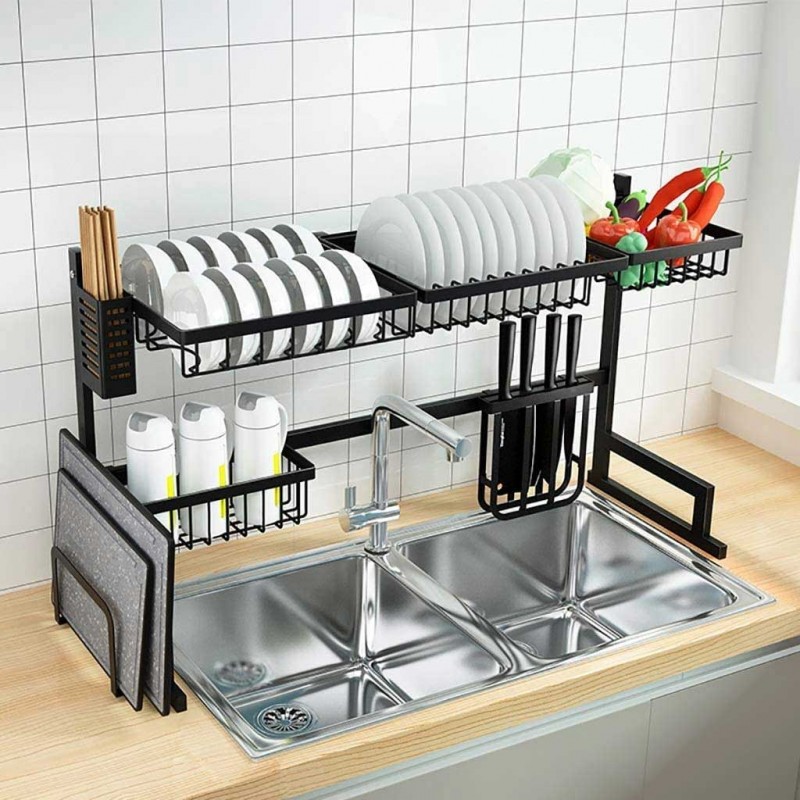 Dish Drying Rack Over the Sink Kitchen Storage Shelf Counter-top Space Saver Display Stand Tableware Drainer Organizer