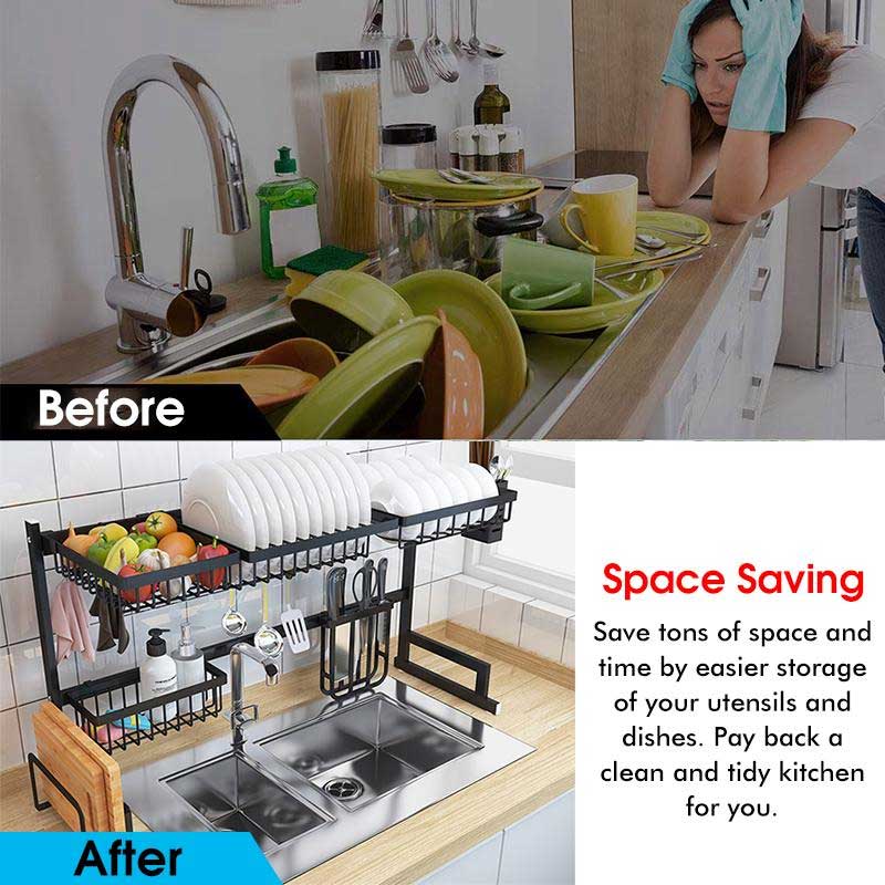 Dish Drying Rack Over the Sink Kitchen Storage Shelf Counter-top Space Saver Display Stand Tableware Drainer Organizer