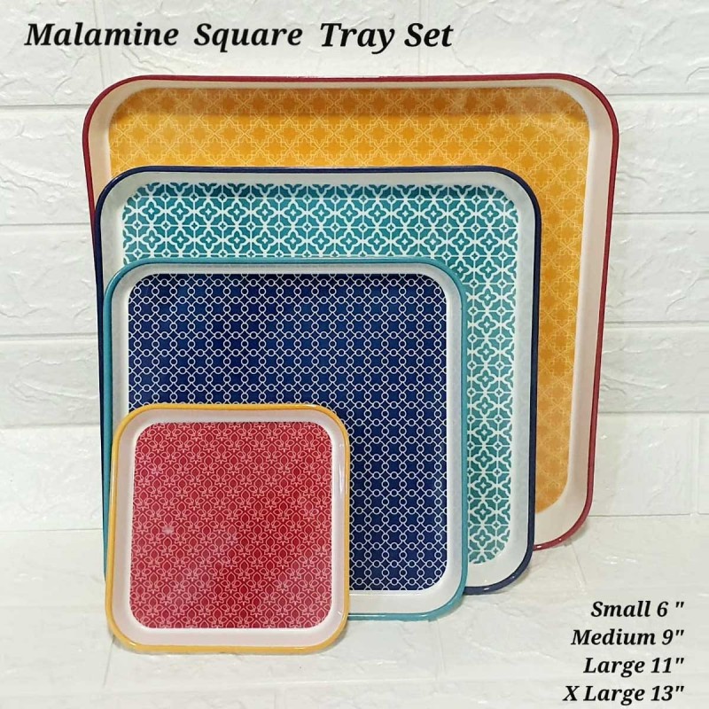 (Set of 4) Melamine Square Tray Set