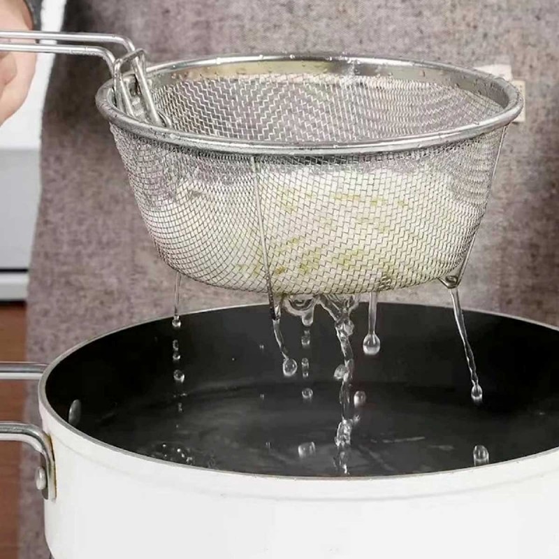 Stainless Steel Deep Fry Wire Mesh Basket with Folding Handle