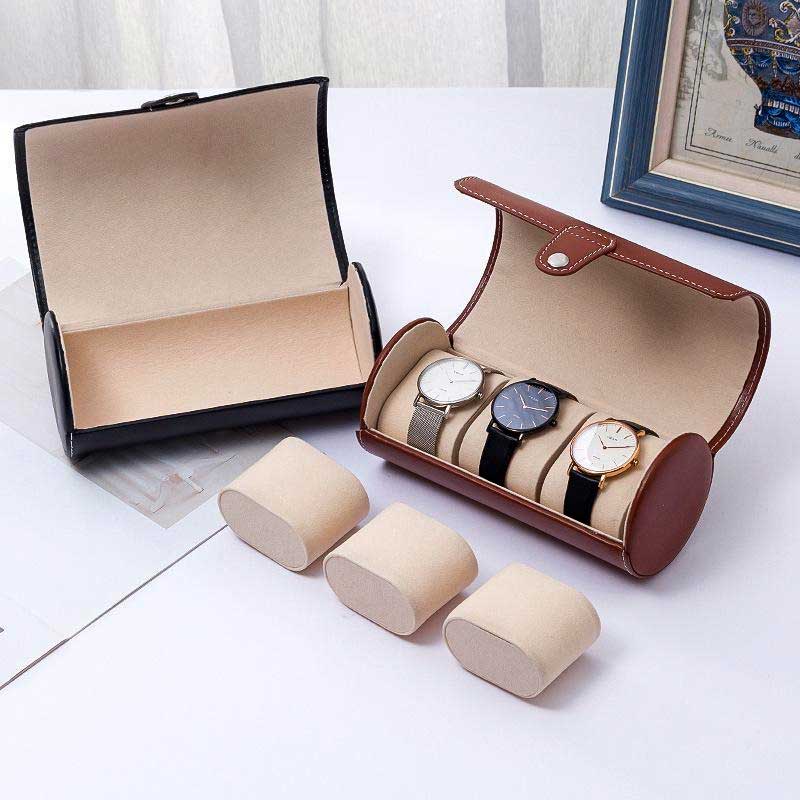 Luxury 3 Slots Leather Watch Box Organizer