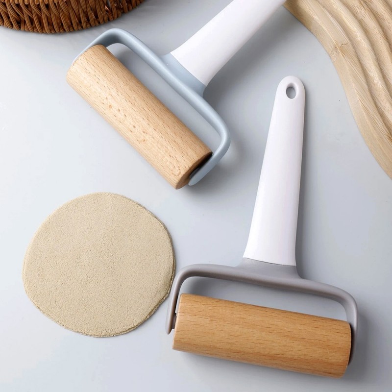 Wood Rolling Pin with Plastic Handle