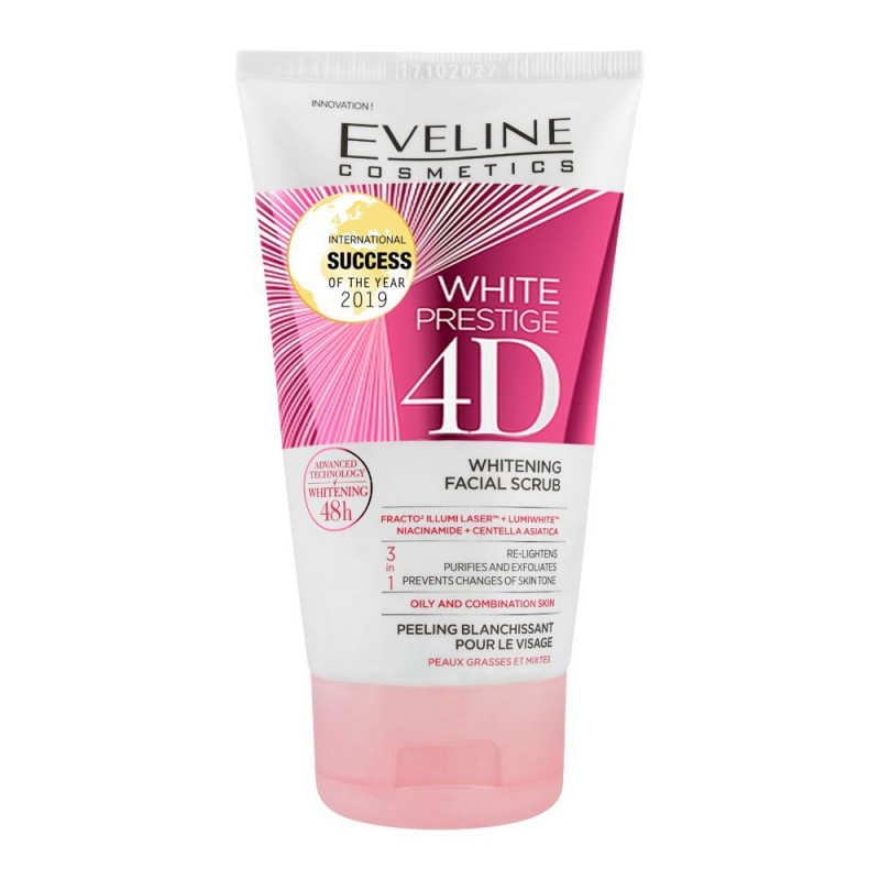 Eveline 48H White Prestige 4D 3-In-1 Whitening Facial Scrub, Oily & Combination Skin, 150ml