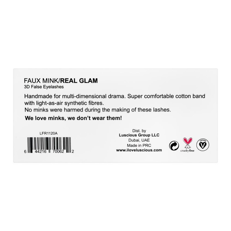 Luscious Cosmetics Faux Mink/Real Glam 3D False Eye Lashes, Hollywood