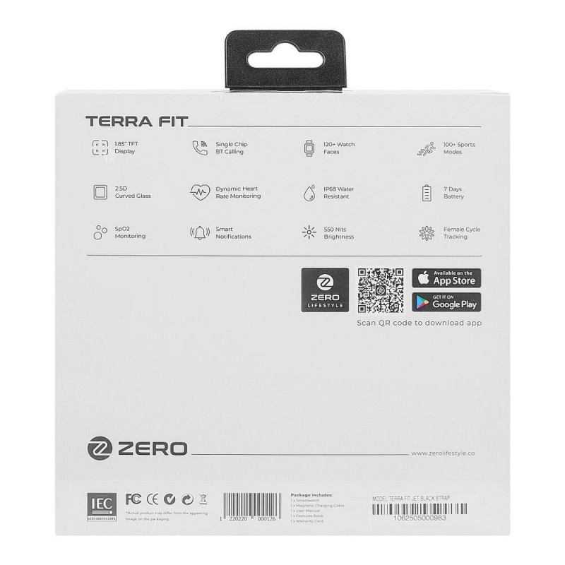 Zero Men's Terra Fit Ultra-Wide Curved Display Jet Black Strap Smart Watch