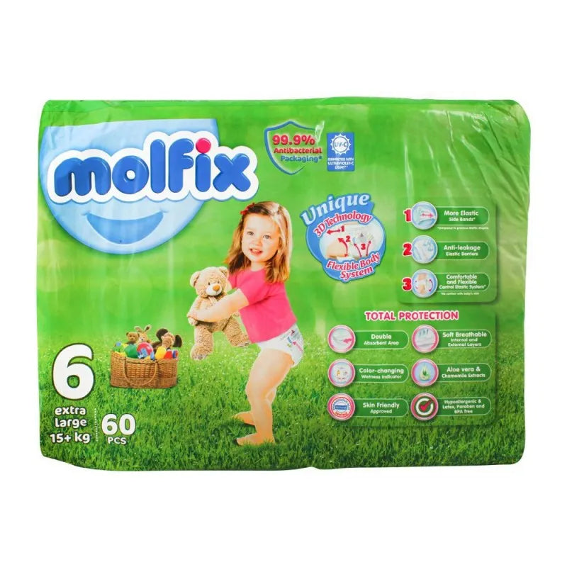 Molfix Diaper No. 6, Extra Large, Mega Pack, 15+ KG, 60Pack