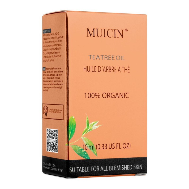 Muicin 100% Organic Tea Tree Oil, Suitable For Blemished Skin, 10ml
