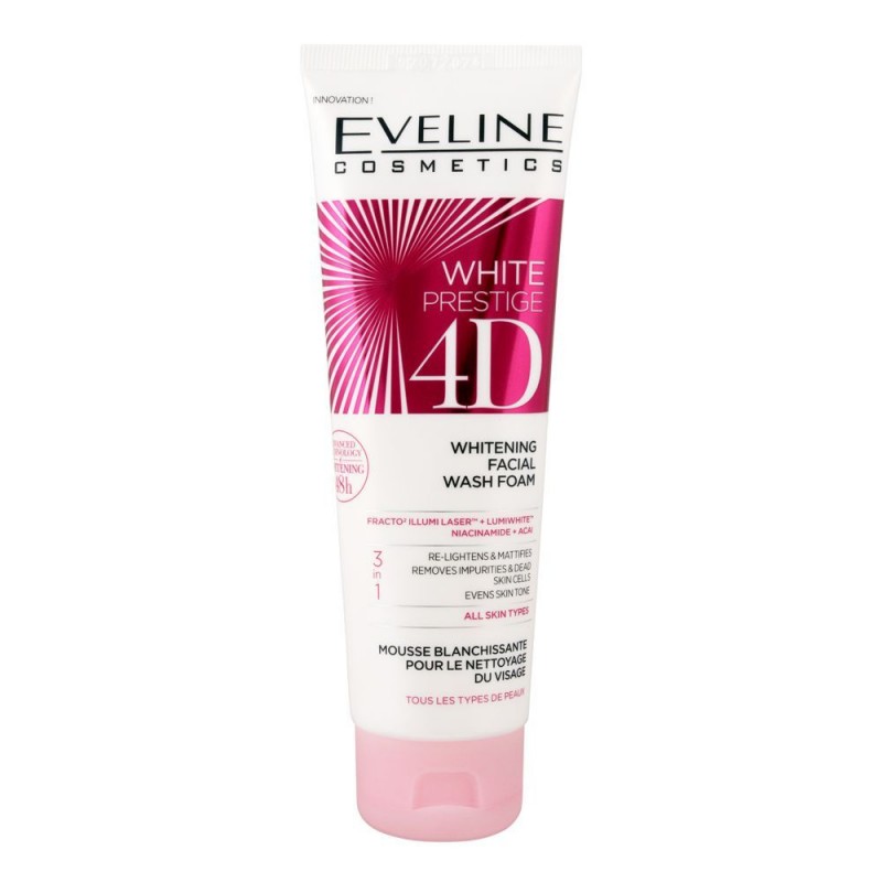 Eveline White Prestige 4D 3-In-1 Whitening Facial Wash Foam, All Skin Types, 100ml