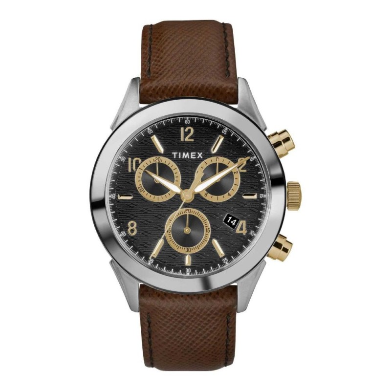 Timex Men's Chrome Round Dial With Textured Brown Strap Chronograph Watch, TW2R90800