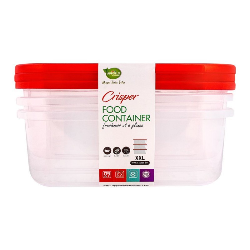 Appollo Crisper Food Container 3's Set, Red, 4 Liters