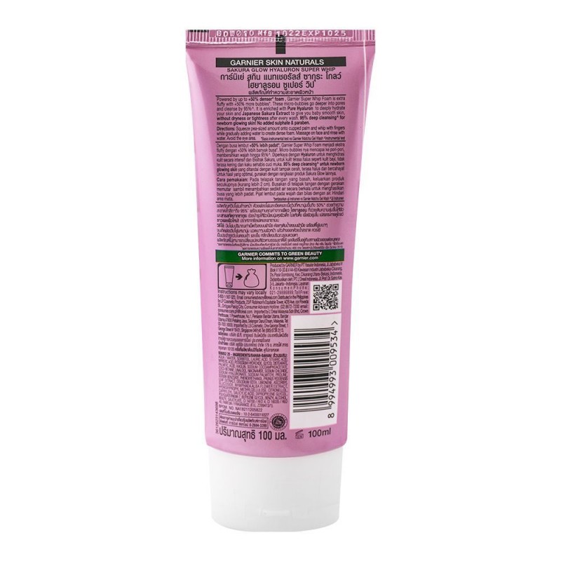 Garnier Skin Naturals Sakura White Pinkish Glow Whip Foam, Hyaluron Serum, 100ml
