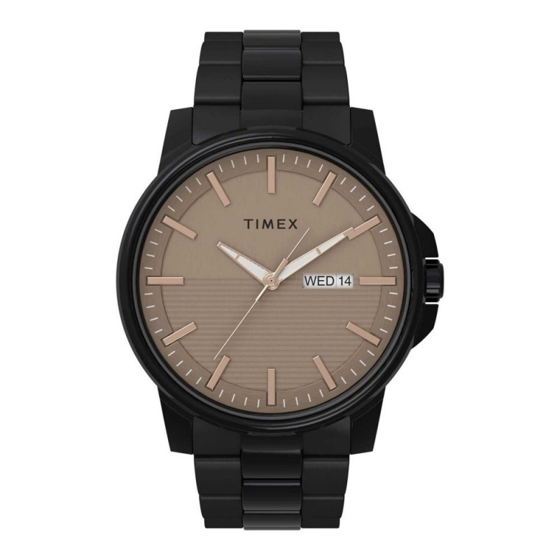 Timex Men's Sand Brown Round Dial With Black Bracelet Analog Watch, TW2V21000
