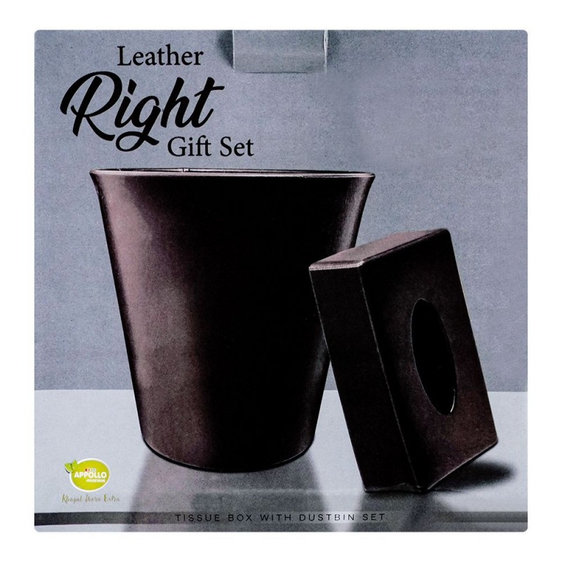Appollo Leather Right Gift Set, Tissue Box With Dustbin, Brown
