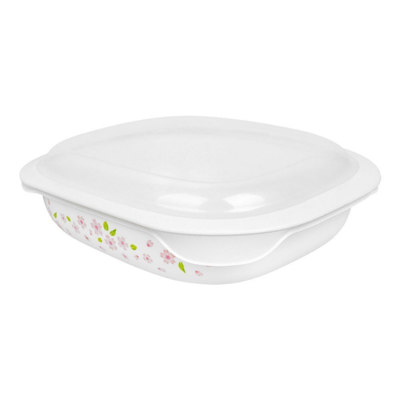 Corelle Oblong Dish Brushed Stroke Roses With Plastic Cover, 2.83 Liter, D-96-BSR