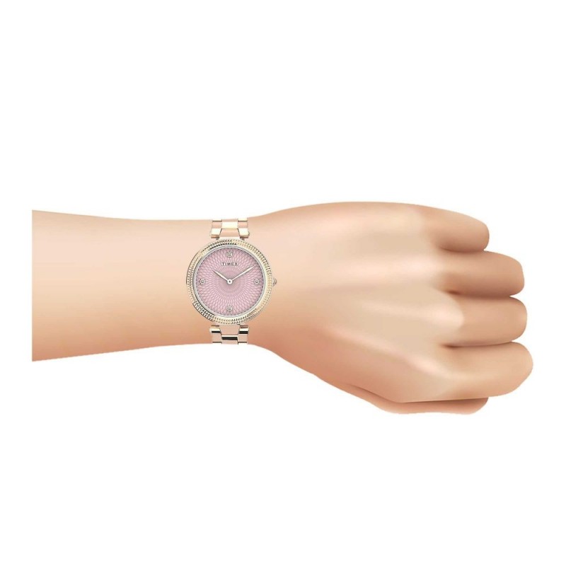Timex Women's Designed Pink Round Dial With Rose Gold Bracelet Analog Watch, TW2V24300