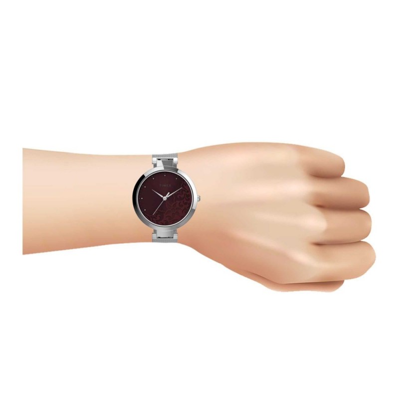 Timex Women's Maroon Round Dial With Chrome Bracelet Analog Watch, TW2V20600