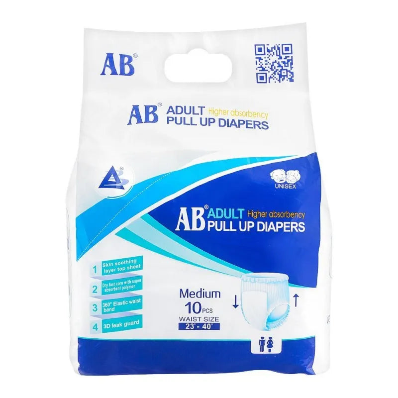AB Adult PullUp Diaper, 23 to 40 Inches, Medium, 10Pack
