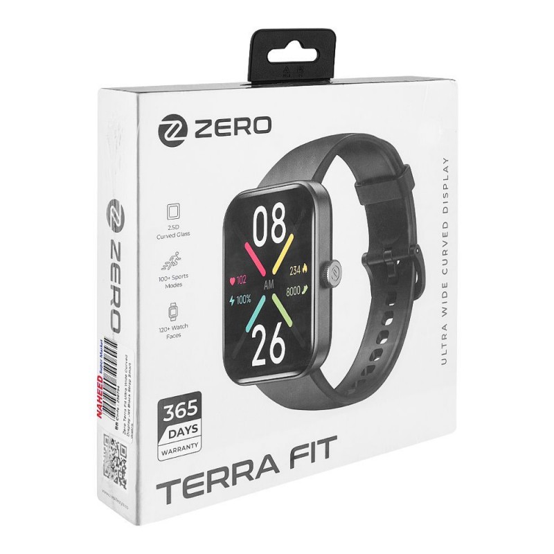 Zero Men's Terra Fit Ultra-Wide Curved Display Jet Black Strap Smart Watch