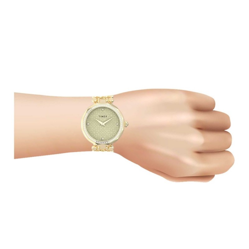 Timex Women's Designed Gold Round Dial & Bracelet Analog Watch, TW2V02500