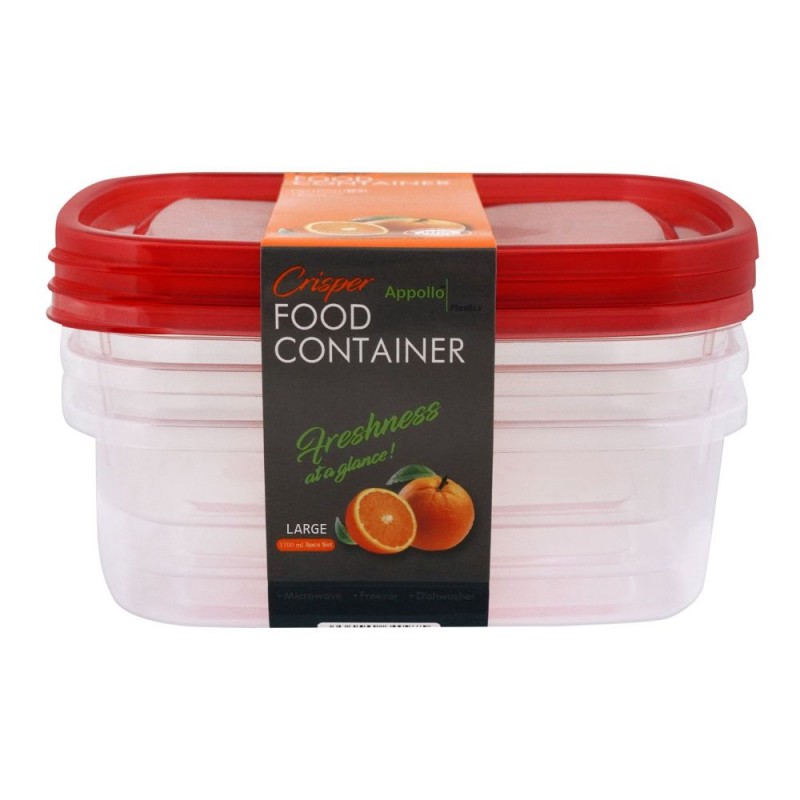 Appollo Crisper Microwave Food Container, 3-Piece Set, Large, Red