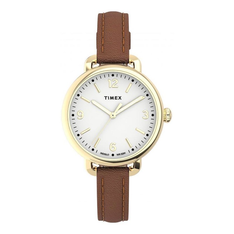 Timex Women's Standard Demi 30mm Leather Strap Watch, Golden Tone, TW2U60000
