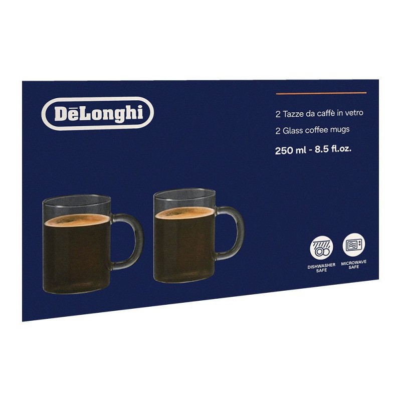 DeLonghi Glass Coffee Mugs, 2x 250ml, DLSC320
