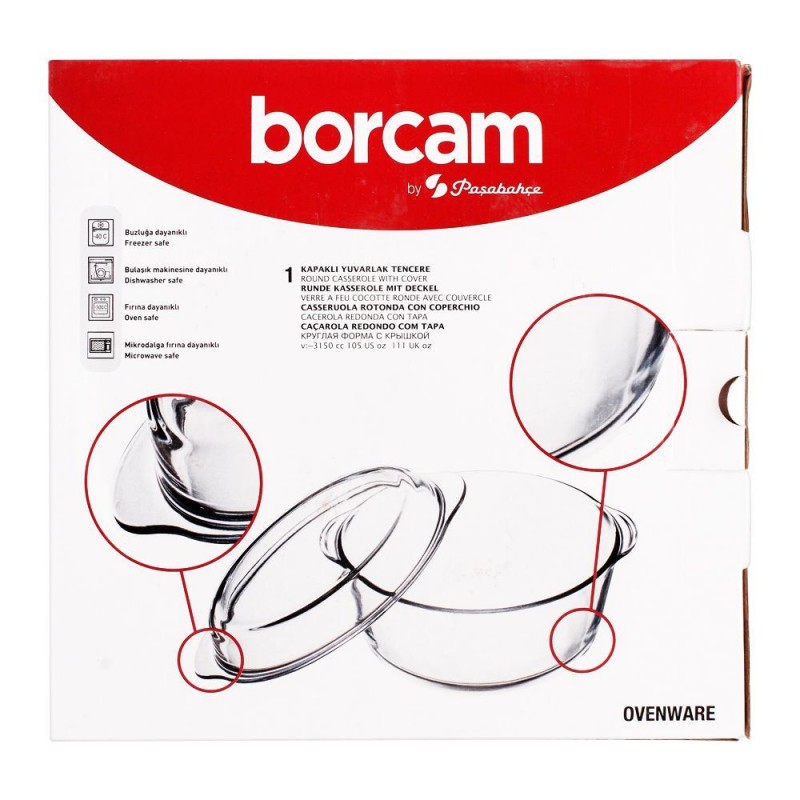 Borcam Ovenware Round Casserole With Cover, 111oz, 59013